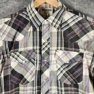 VTG Ruddock Mens Plaid Pearl Snap Western Shirt Black Gray Red Blue Large USA